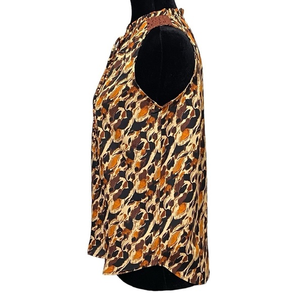 Bobeau Animal Print Keyhole Blouse Sleeveless Boho Lace Detail Top XS - Picture 4 of 9